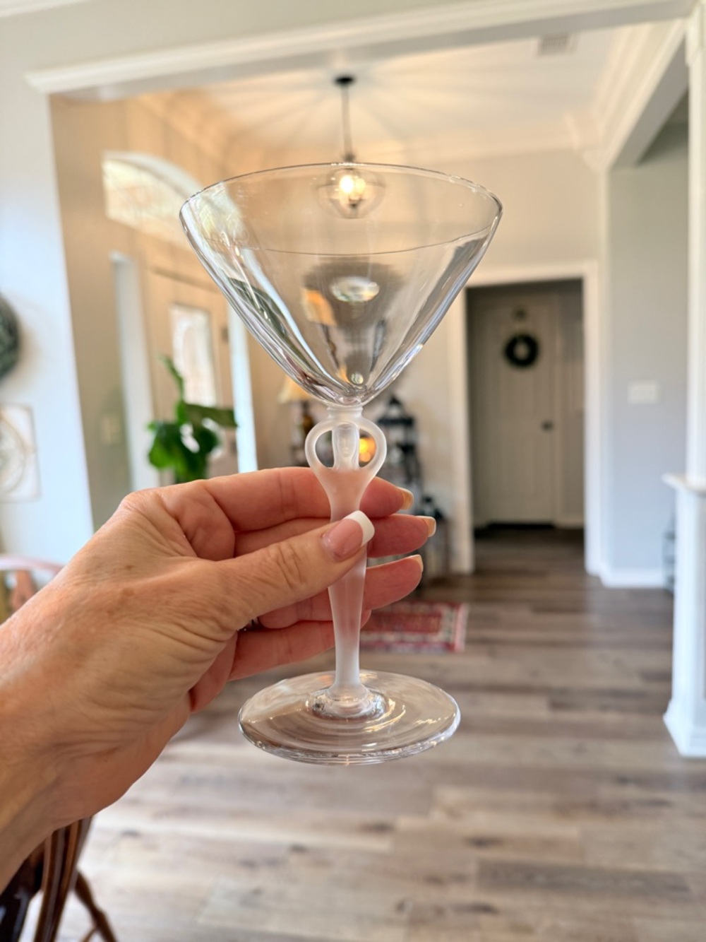 Vintage French Bayrel Crystal Martini Coupes with Frosted Nude Stem- Pair - Picture 9 of 16